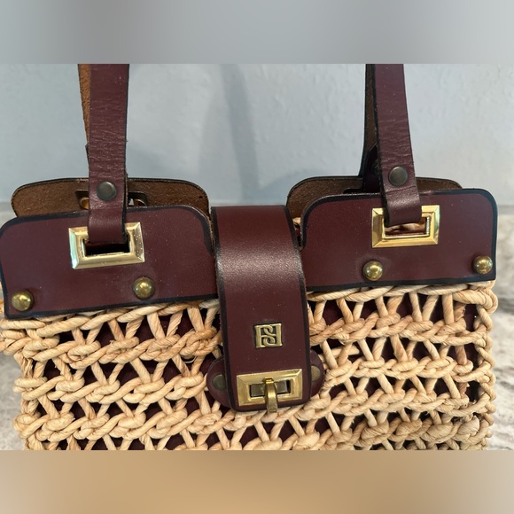 Vintage Borelli Straw and Leather Purse - Picture 6 of 11